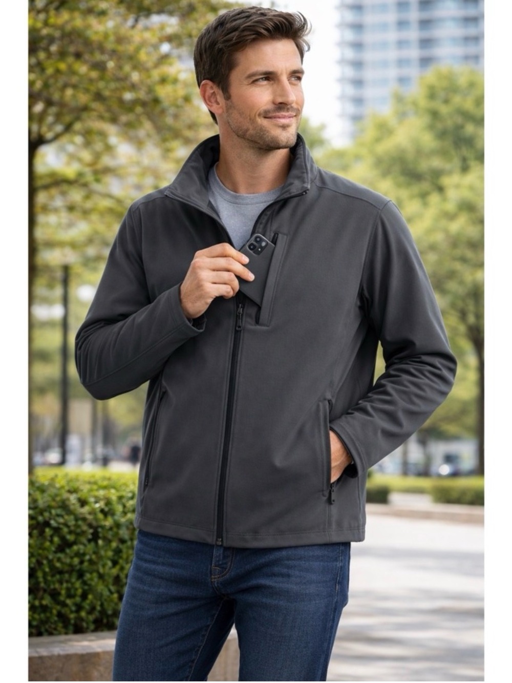 NWT Medium 32 Degrees Heat Men’s Softshell Jacket Gray Full Zip Fleece Lined